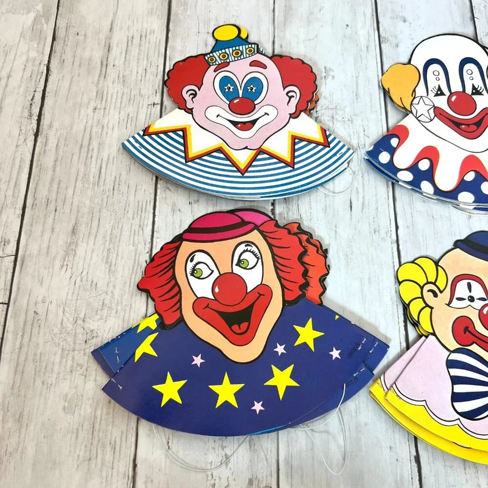 Vintage Clown Paper Birthday Party Hats 6 Types and 22 Total
